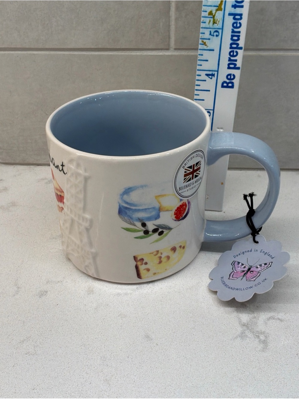 NWT Bluebird and Willow Coffee Mug British Design Paris Theme Stonewear Mug Tea - Picture 9 of 9